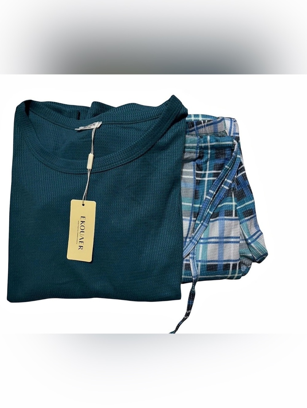 EKOUAER Plaid Knit Matching Set in Blue & Green